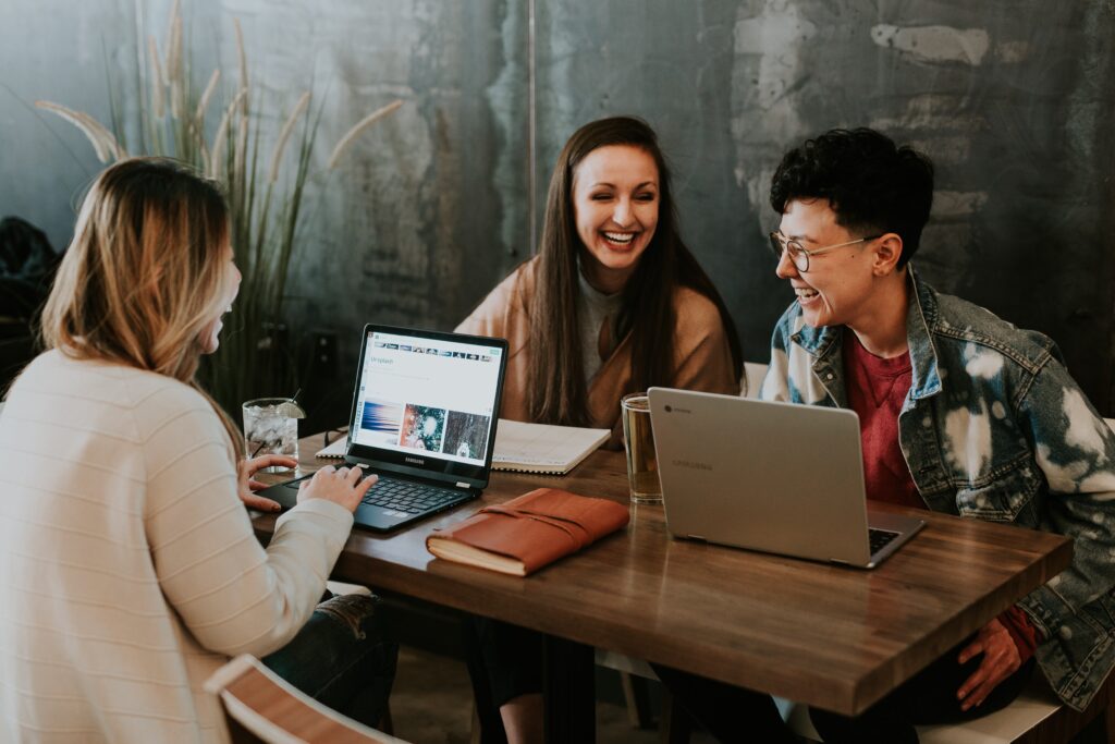 colleagues working together in a hybrid office